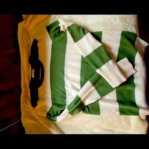 Green and white striped cashmere sweater